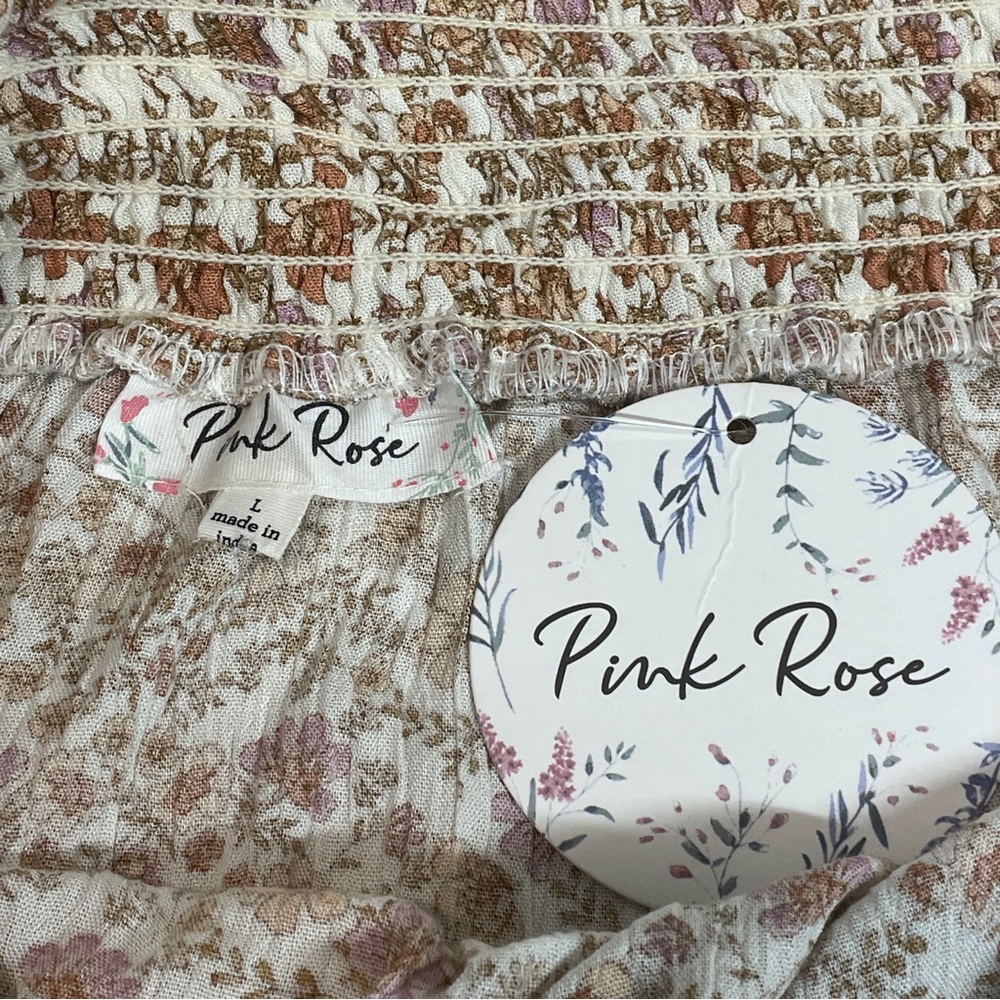 Pink Rose Cottagecore Floral HighLow Smocked Maxi Skirt large Boho Y2K Fairycore - Picture 5 of 6